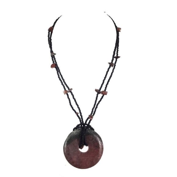 Necklace Rhodochrosite Stone Donut Pendant - Picture 1 of 3
